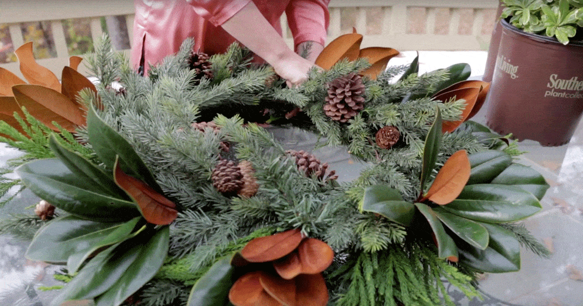 卡门花环与短松针和绿色和棕色的叶子