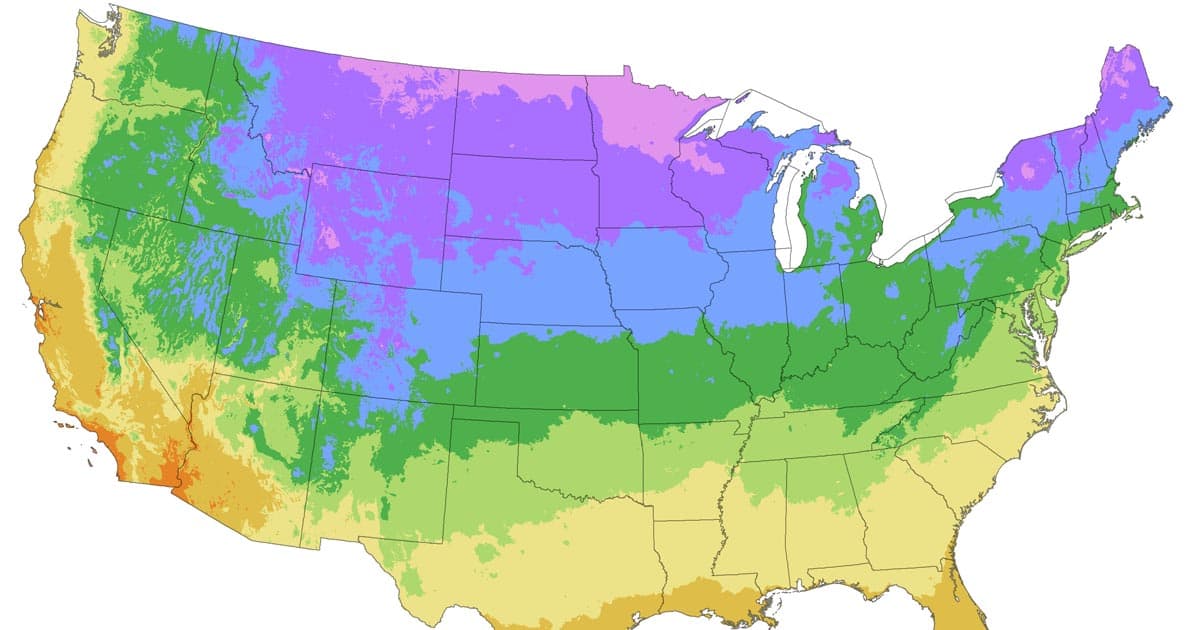 美国农业部美国大陆植物耐寒区地图