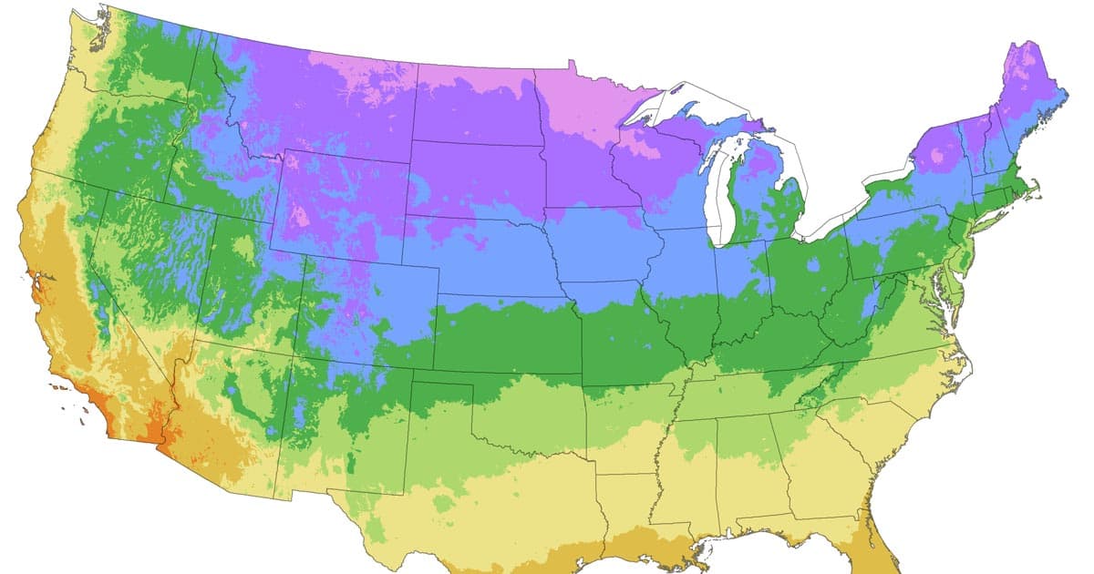 美国农业部植物抗寒区地图，美国大陆的温度
